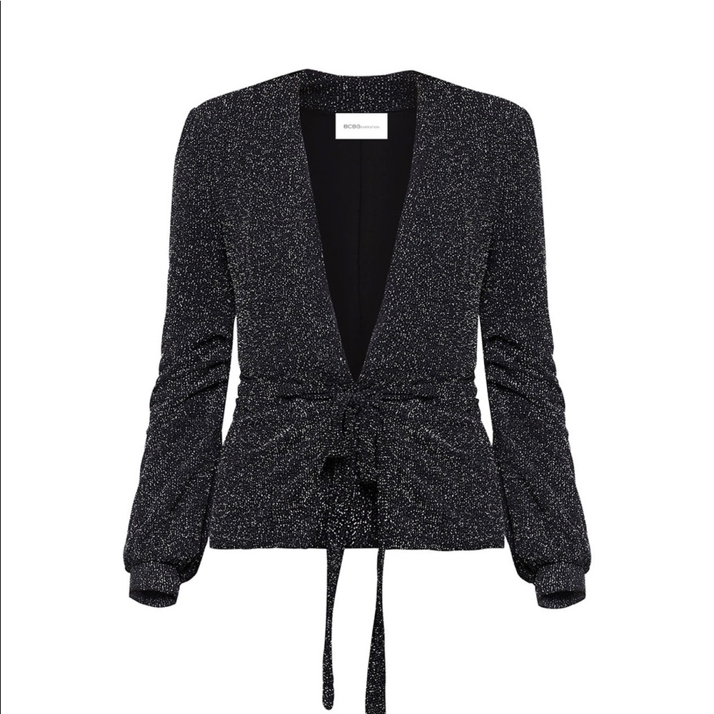 BCBGeneration Metallic Knit Peplum Jacket